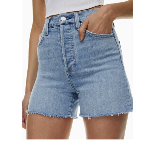 The '50s Arlo Hi Mid-thigh High-rise Denim Cut-off Summer Shorts- Light/Med Wash - Picture 1 of 8